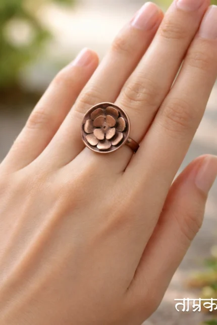 Handcrafted Copper Flower Ring - Non Patina