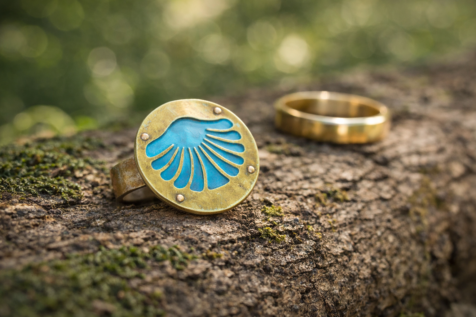 file_000000004d28720bbcbd5742945035eb Handcrafted Riveting Patina Shell Ring - Image 1