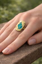 Handcrafted Copper Brass Riveting Patina Shankhini Ring - Image 2