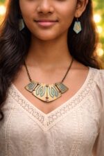 Handcrafted Copper Brass Riveting Necklace Set (Mayurpankha) - Image 3