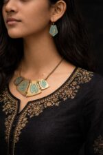 Handcrafted Copper Brass Riveting Necklace Set (Mayurpankha) - Image 2