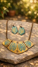 Handcrafted Copper Brass Riveting Necklace Set (Mayurpankha)