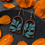 Handcrafted copper leaf earring