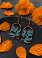 Handcrafted copper leaf earring